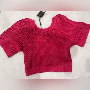 Pink Crew Neck Sweater with Textured Knit
